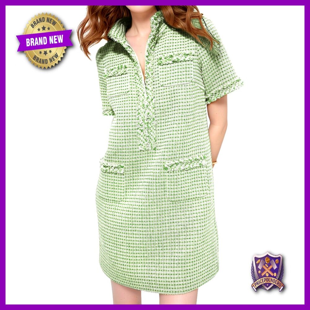 Tweed Shift Mini Dress Short Sleeve Elegant Formal Work Cocktail Party